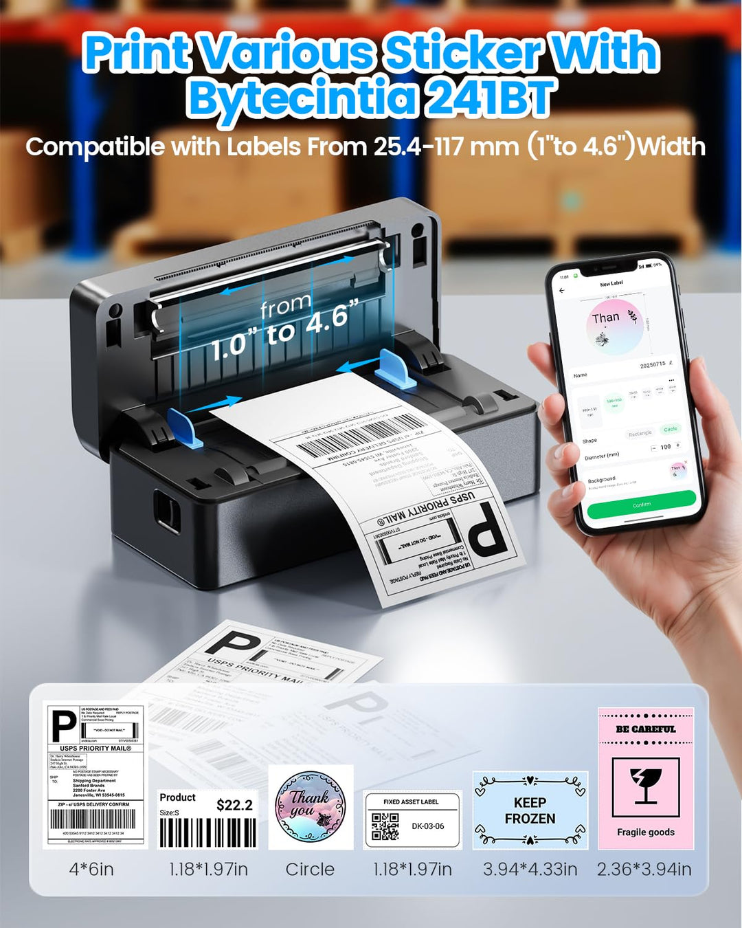 Thermodrucker 4x6 Bluetooth USB 203 DPI fuer Versandetiketten - Bild 4