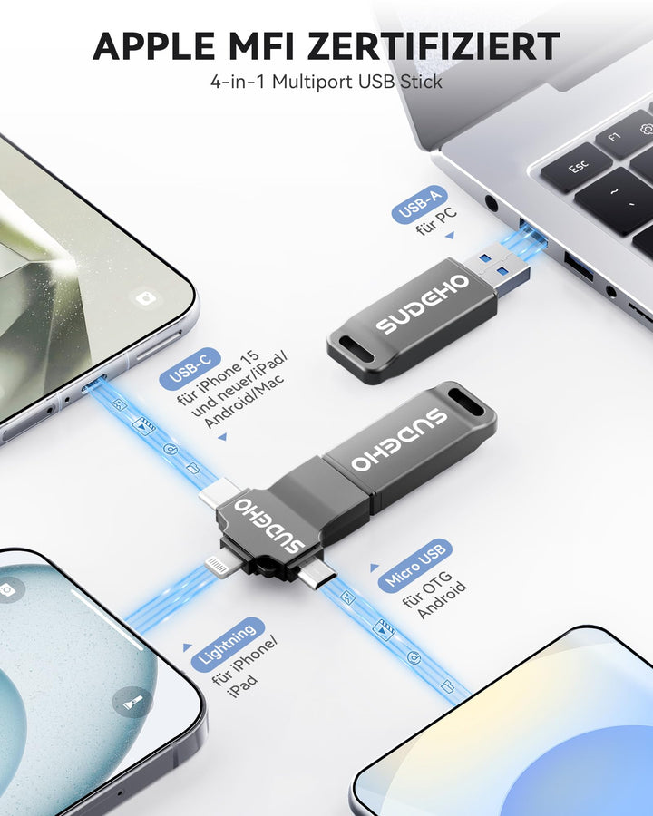 USB-Stick 4-in-1 128GB für iPhone iPad Android MFi-zertifiziert - Bild 2