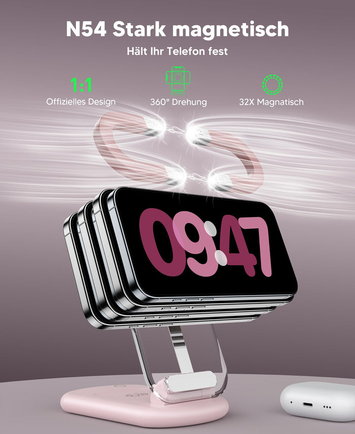 3-in-1 Ladestation Wireless MagSafe-kompatibel Faltbar Rosa - Bild 7