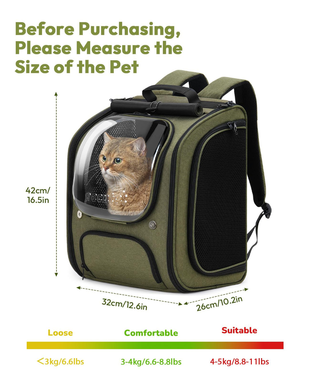 Haustier-Rucksack olivgrün für Katzen &amp; Hunde bis 5 kg - Bild 9