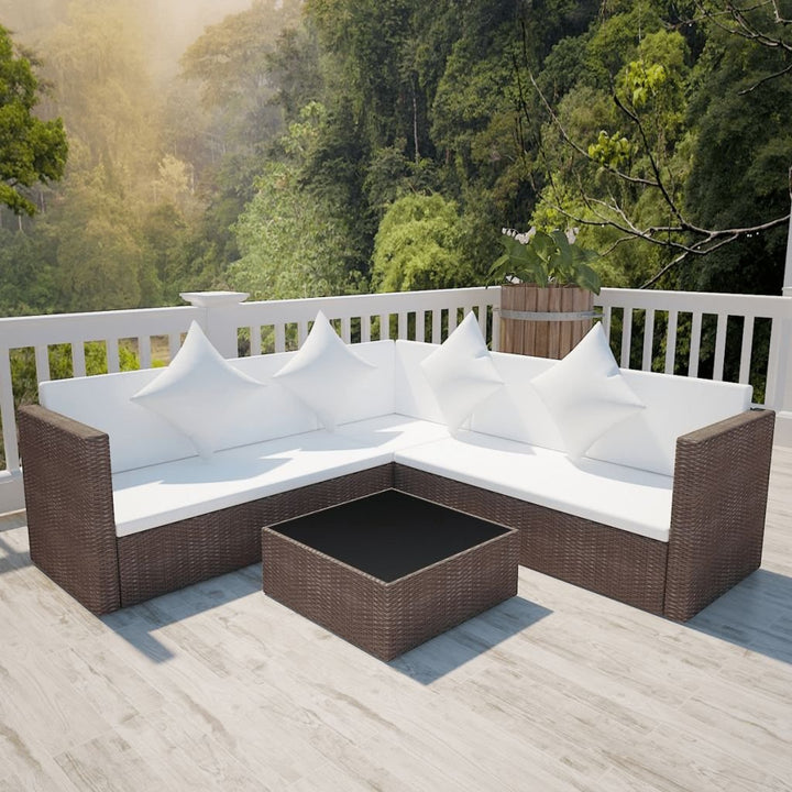 Polyrattan Lounge Set 5-teilig mit Couchtisch Braun Garten