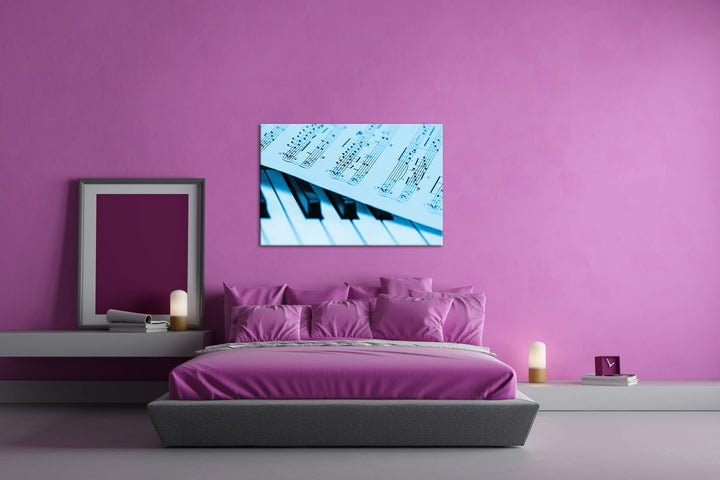 Leinwandbild Klavier Monochrom Blau 80x60 cm Echtholzrahmen - Bild 3