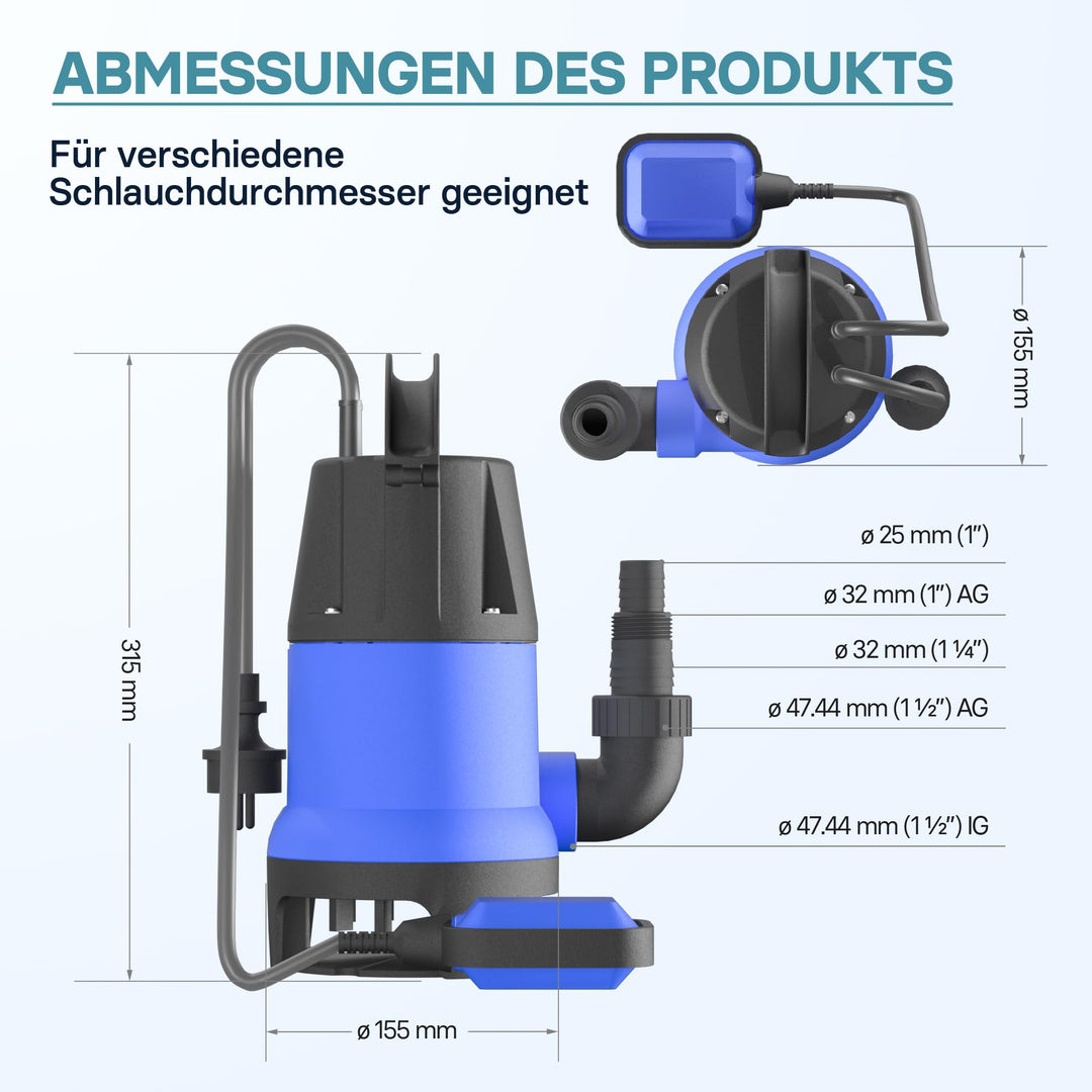 Schmutzwasserpumpe 400 W 7500 l/h für Garten, Teich &amp; Keller - Bild 4