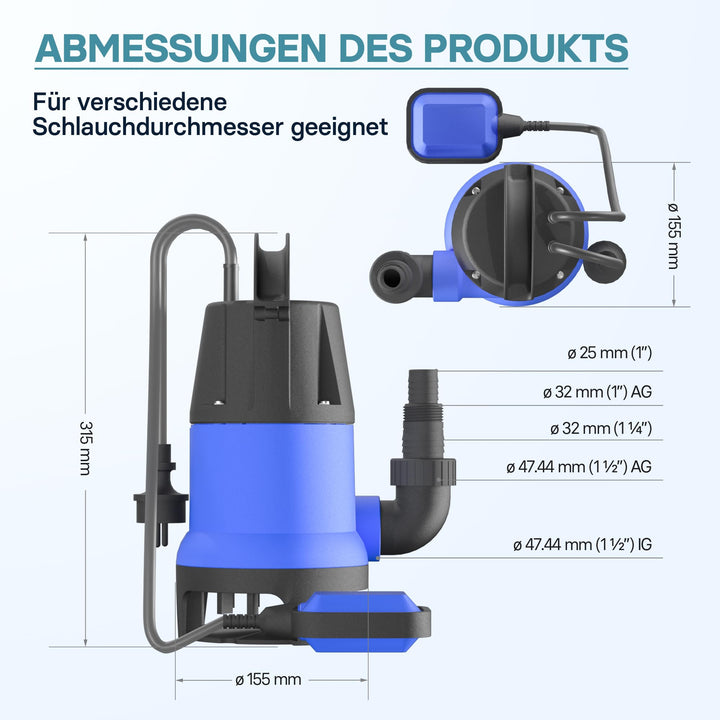 Schmutzwasserpumpe 400 W 7500 l/h für Garten, Teich &amp; Keller - Bild 4