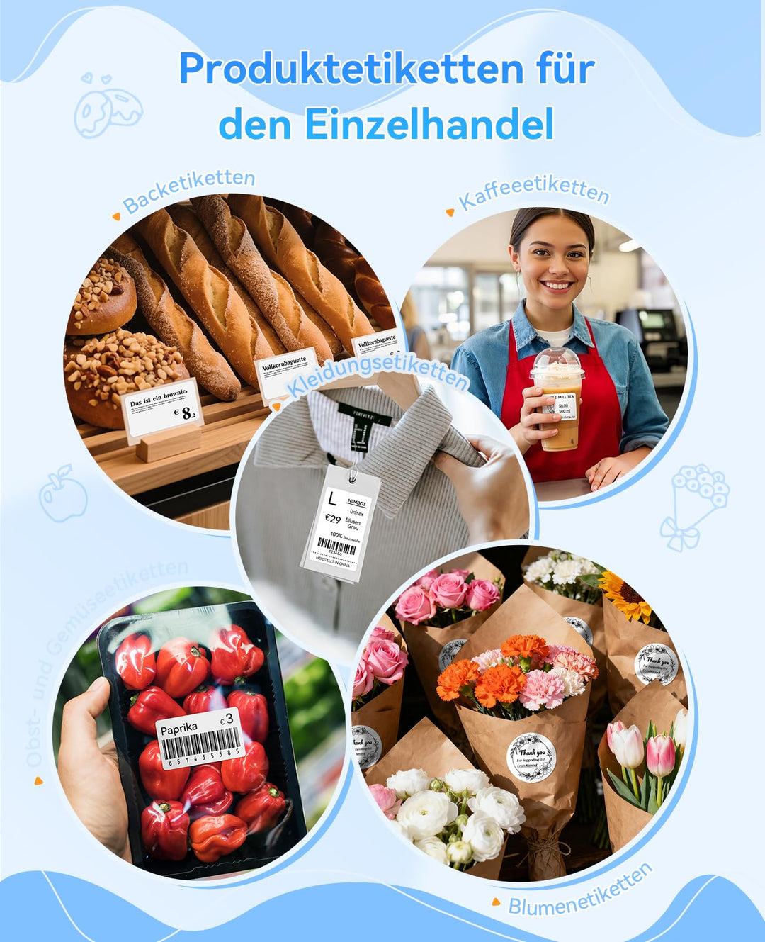 Etikettendrucker Thermodruck Bluetooth 50mm mit 3 Etikettenrollen - Bild 4