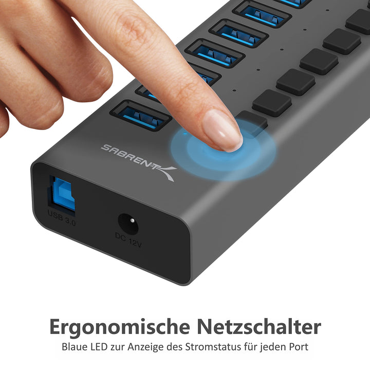 USB Hub 16-Port aktiv mit Netzteil 90W Schalter für PC Laptop - Bild 6
