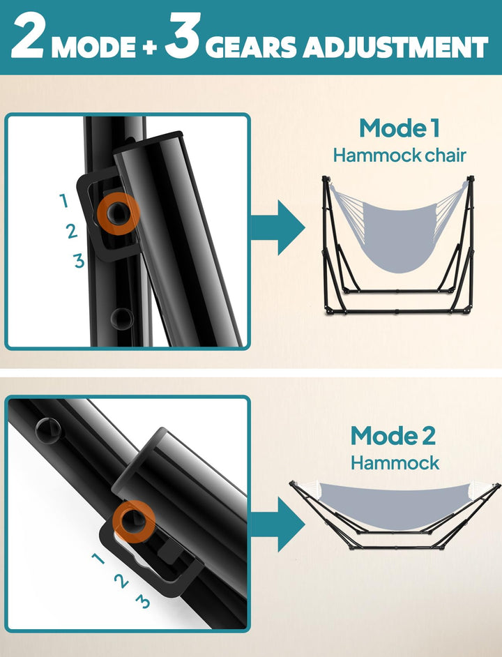 Hängematte und Hängesessel 2-in-1 Set mit Stahlgestell klappbar - Bild 5