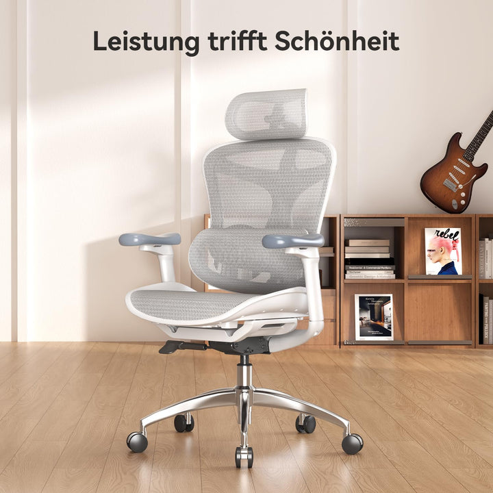 Ergonomischer Bürostuhl Netz mit Lendenwirbelstütze 3D-Armlehnen bis 150 kg - Bild 4