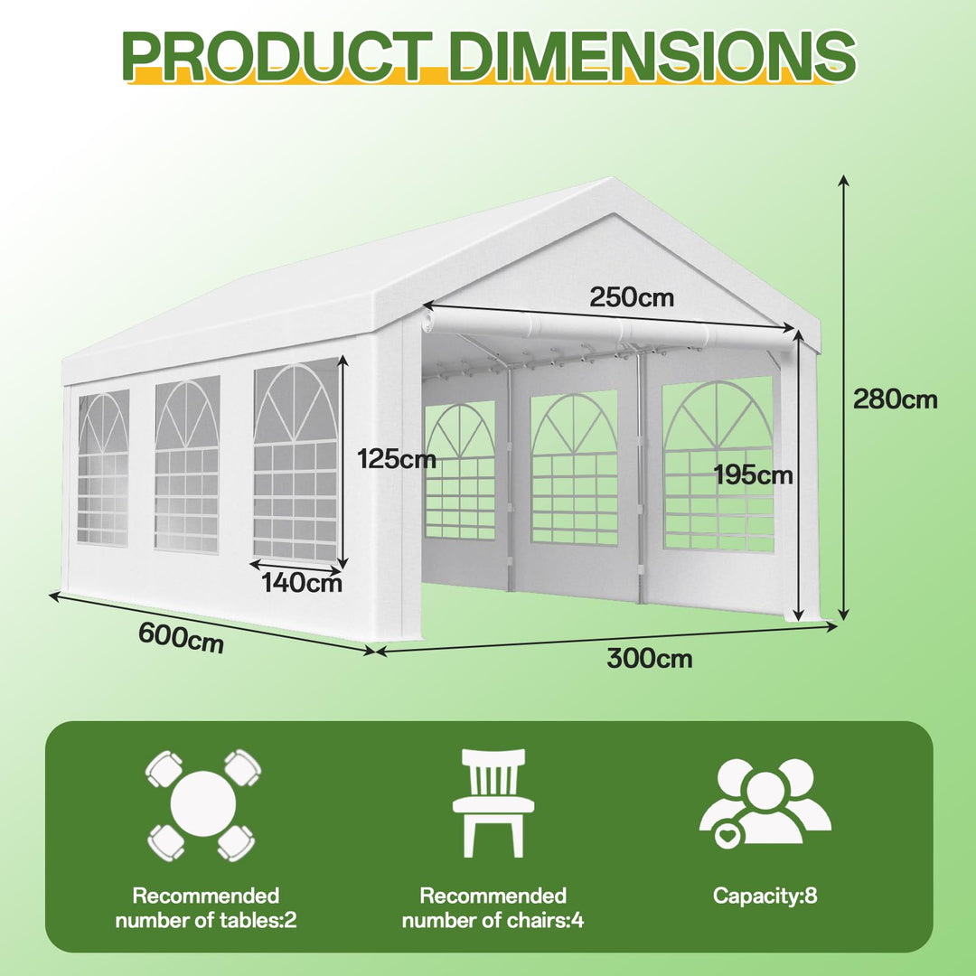 Partyzelt 3x6 m Stahl wasserdicht UV50+ mit PVC-Fenstern - Bild 3