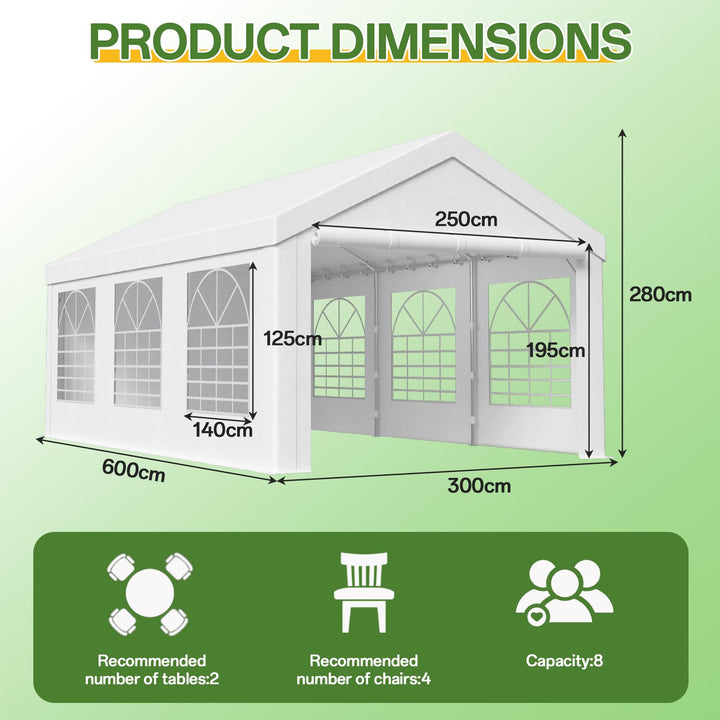 Partyzelt 3x6 m Stahl wasserdicht UV50+ mit PVC-Fenstern - Bild 3