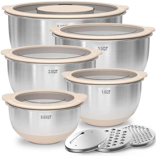 Rührschüssel-Set Edelstahl 5-teilig mit Deckel und Reibe 0.63–4.7L