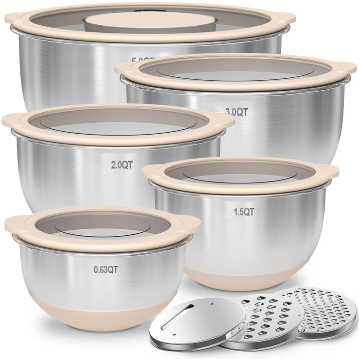 Rührschüssel-Set Edelstahl 5-teilig mit Deckel und Reibe 0.63–4.7L