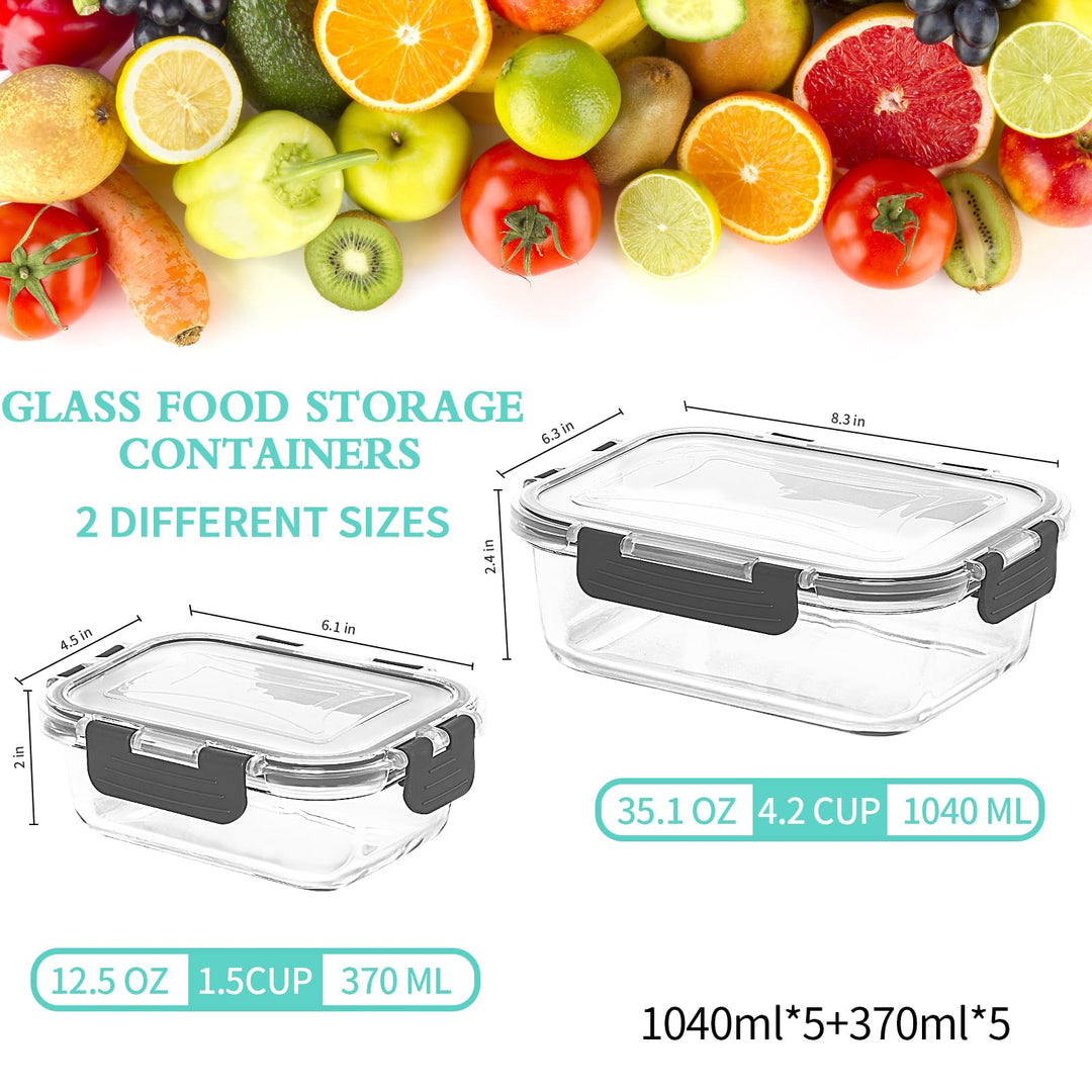 Glas-Frischhaltedosen 10er-Set luftdicht stapelbar BPA-frei - Bild 2