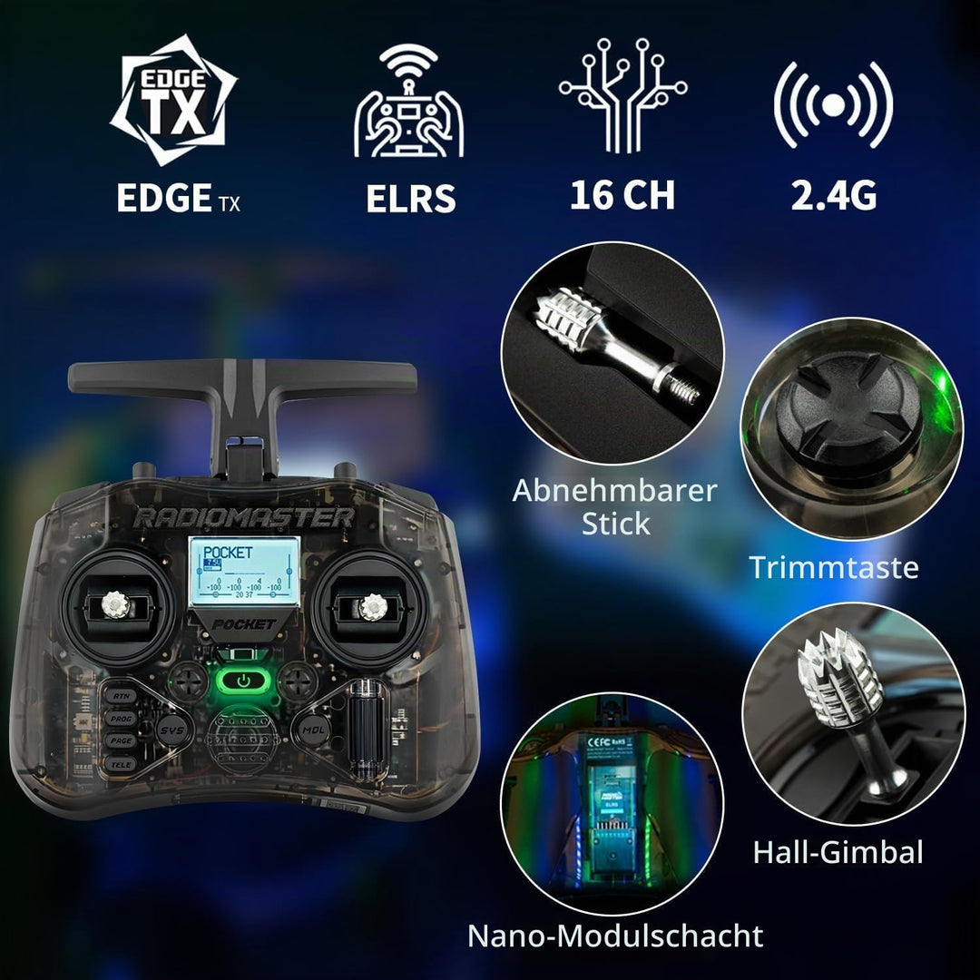 RC Fernsteuerung ELRS 2.4GHz Hall-Gimbal 16-Kanal für FPV-Drohnen - Bild 2