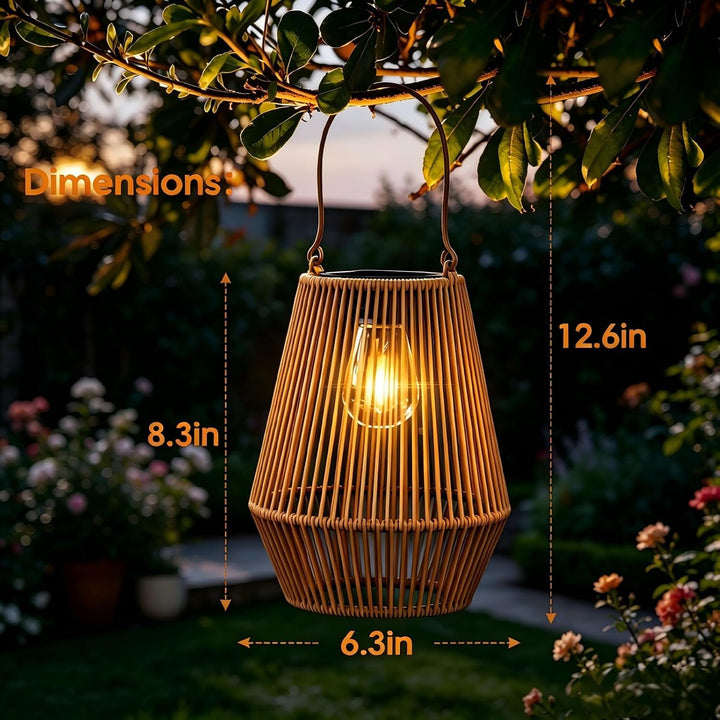 Solar Laterne Rattan handgeflochten 2er-Set warmweiss Aussen - Bild 6