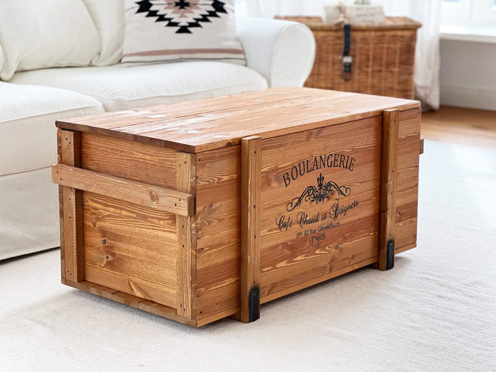 Truhen-Couchtisch Massivholz Vintage Shabby Chic mit Stauraum Deckel - Bild 8