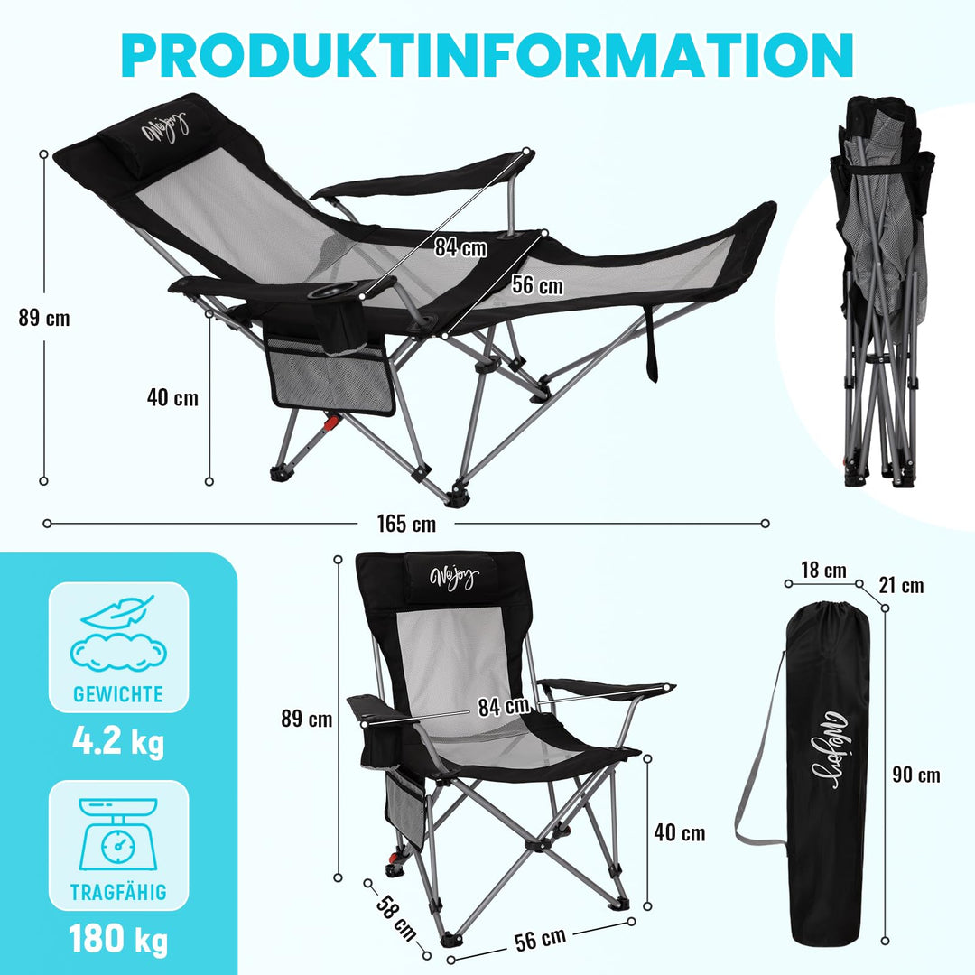 Campingstuhl faltbar mit Fussstütze 4-fach verstellbar 180 kg - Bild 5