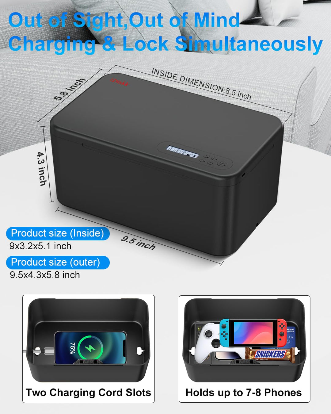 Timer-Schlossbox für Handys und Snacks 24x15x11 cm Schwarz - Bild 3