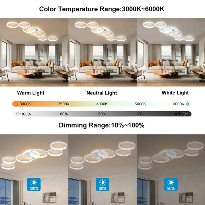 LED Deckenleuchte 113 cm dimmbar 6+1 Ring Design Wohnzimmer - Bild 3