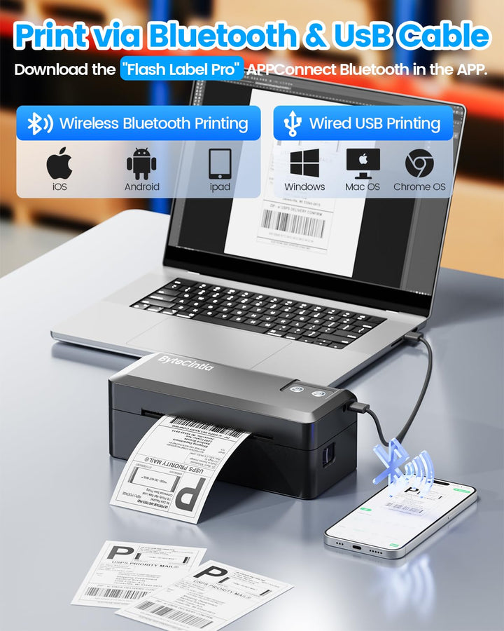 Thermodrucker 4x6 Bluetooth USB 203 DPI fuer Versandetiketten - Bild 2