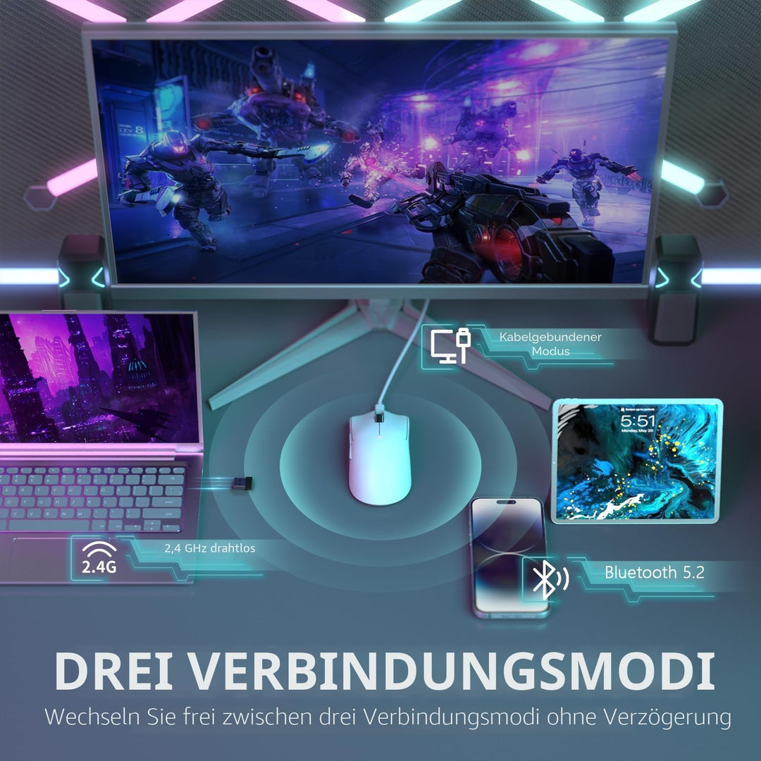 Gaming-Maus kabellos Tri-Mode 59g ultraleicht mit RGB-Ladestation - Bild 3