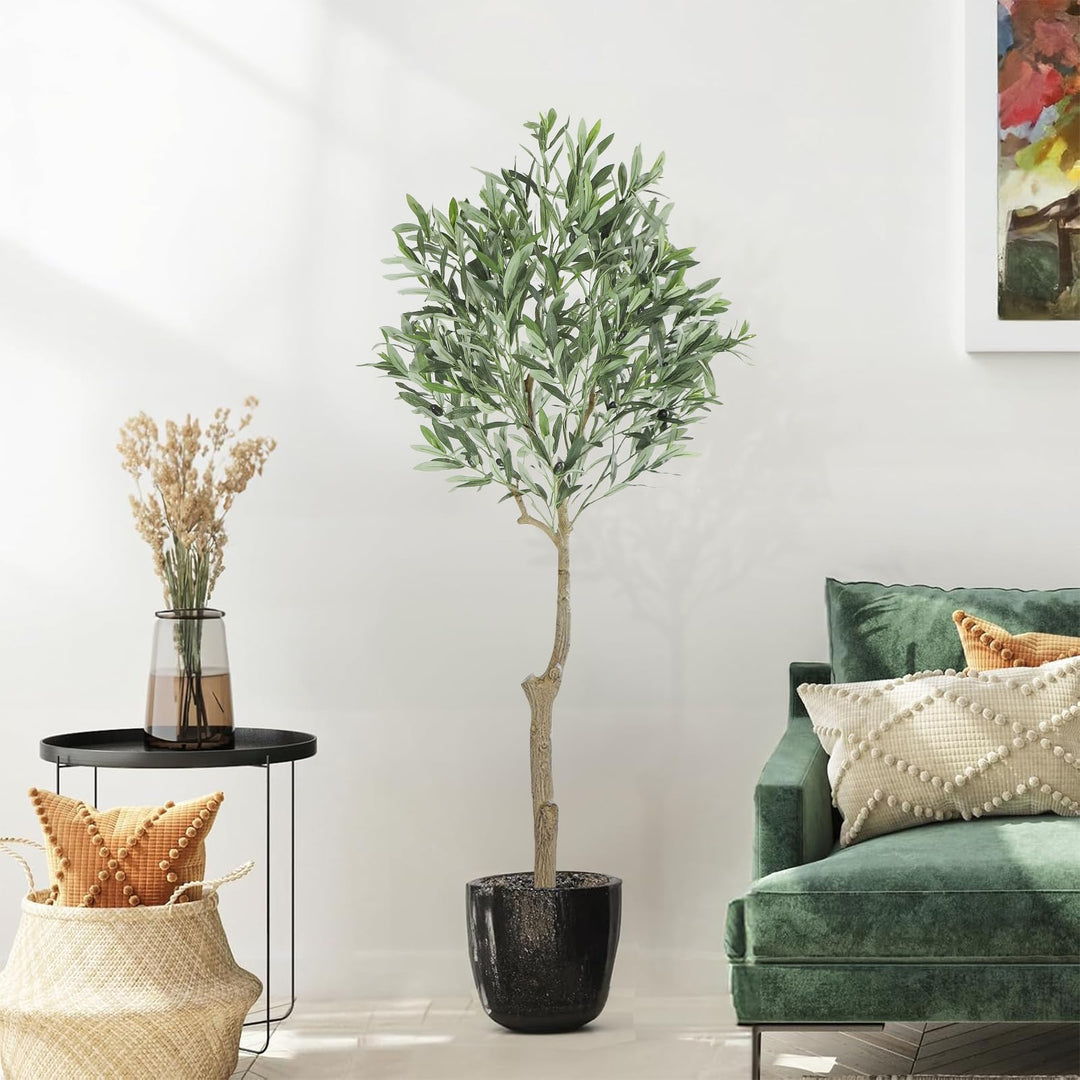 Kunstolivenbaum 150 cm mit Zementsockel und schwarzen Oliven - Bild 7