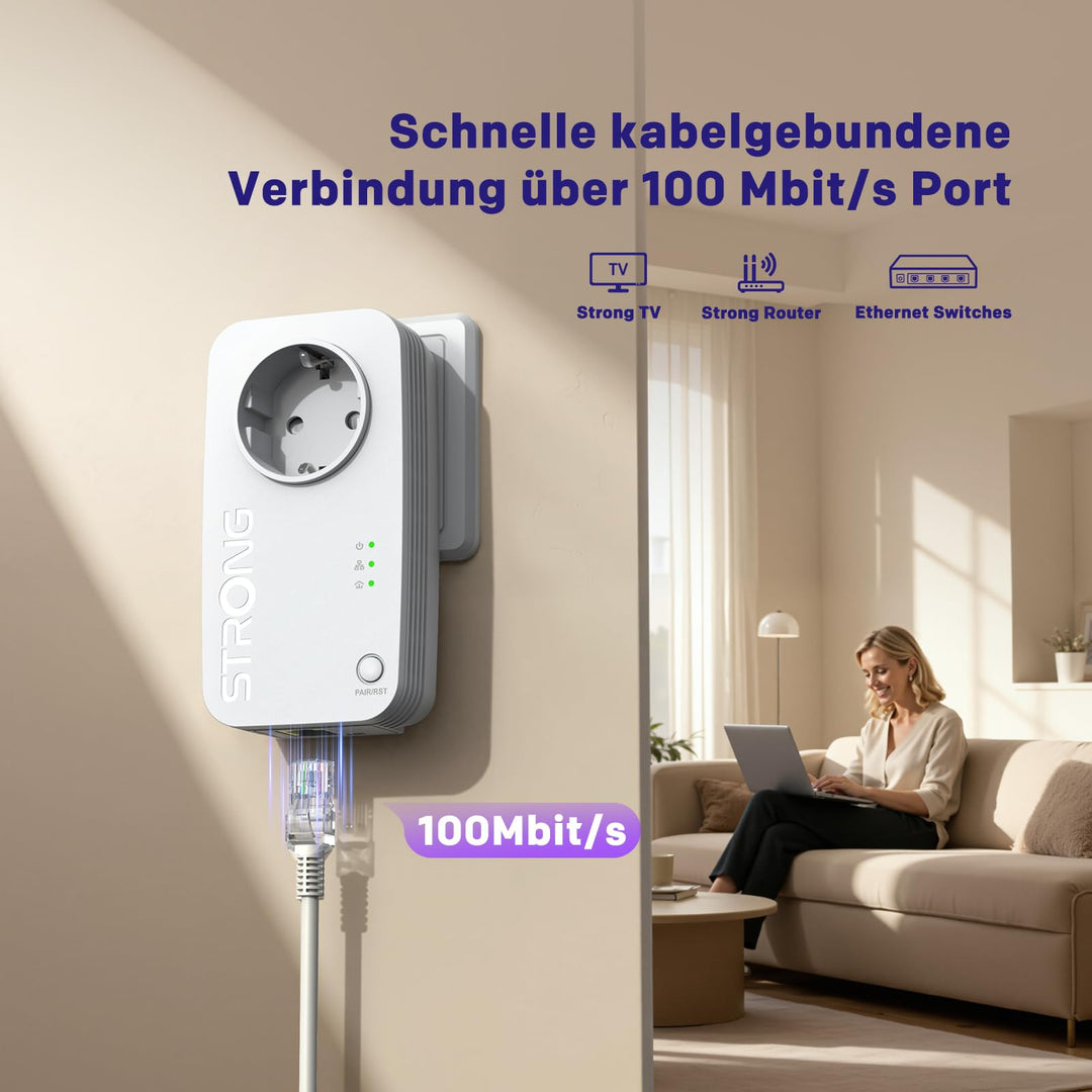 Powerline Adapter Set 600 Mbit/s mit Steckdose und LAN-Ports - Bild 4