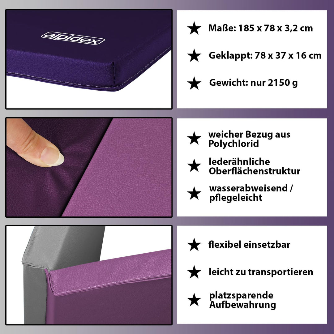 Turnmatte klappbar Lila 185x78x3,2 cm EPE-Schaum für Kinder &amp; Fitness - Bild 5