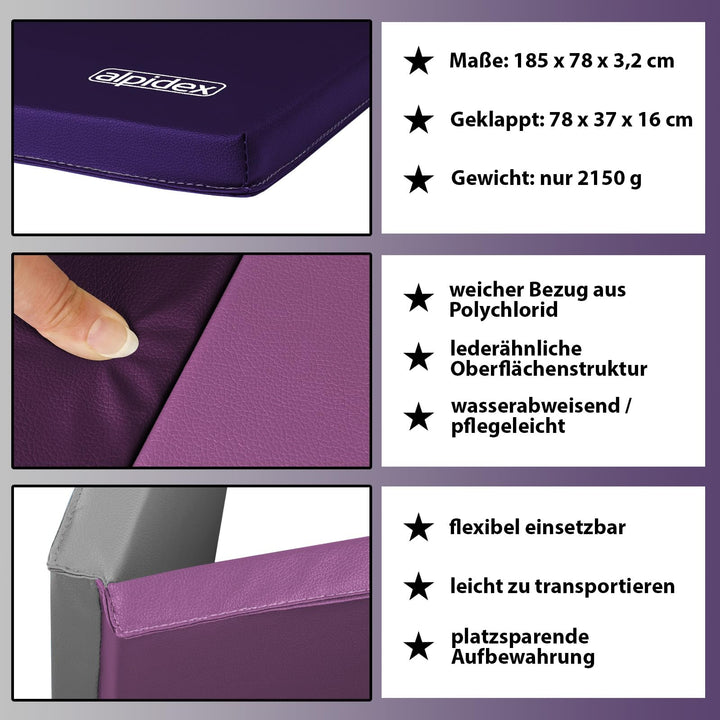 Turnmatte klappbar Lila 185x78x3,2 cm EPE-Schaum für Kinder &amp; Fitness - Bild 5