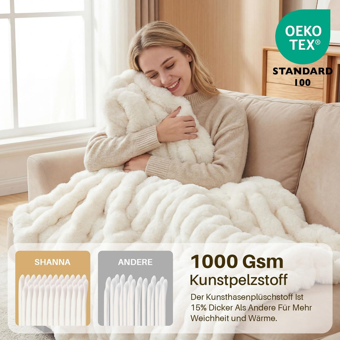 Kuscheldecke Kaninchen-Plüsch 160x200 cm Weiss 1000 g/m² - Bild 3