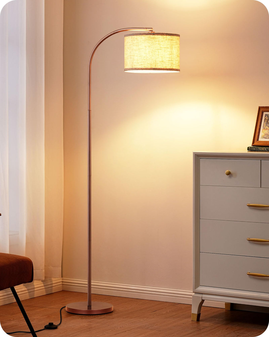 Stehlampe Leinenschirm Bogenlampe 161 cm E27 für Wohnzimmer - Bild 5