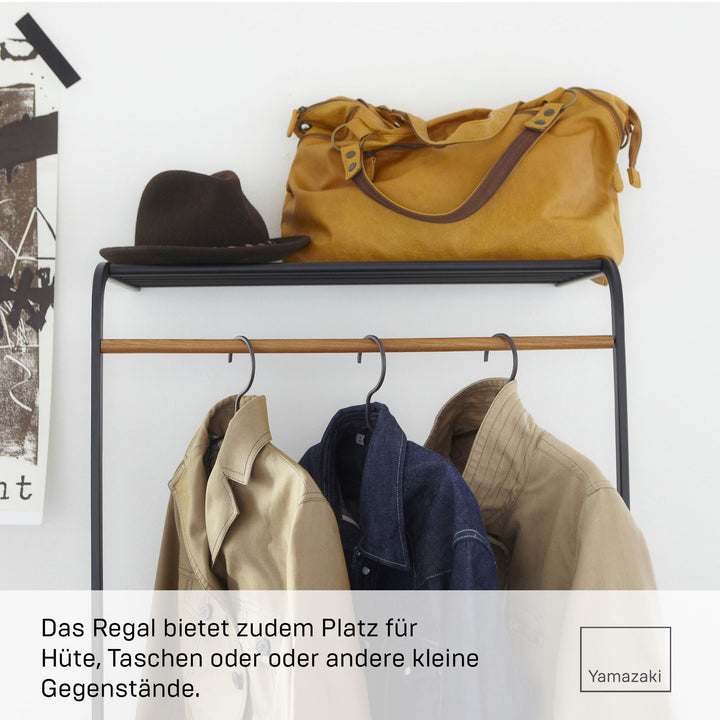Standgarderobe mit Regal anlehnen Stahl/Holz schwarz 60x46x160 cm - Bild 3