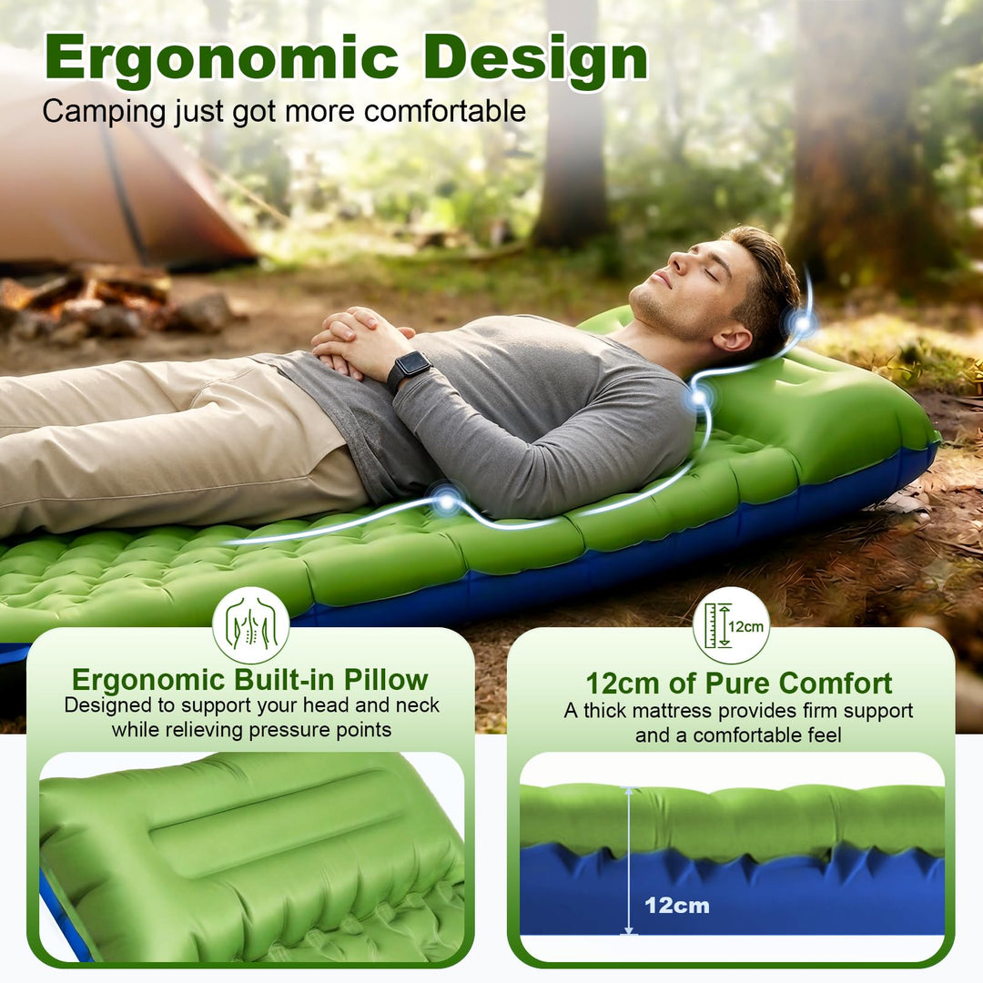 Aufblasbare Isomatte Camping 12 cm dick 200x83 cm mit Kopfkissen - Bild 3