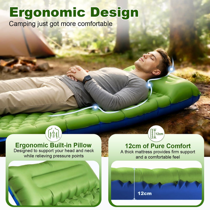 Aufblasbare Isomatte Camping 12 cm dick 200x83 cm mit Kopfkissen - Bild 3