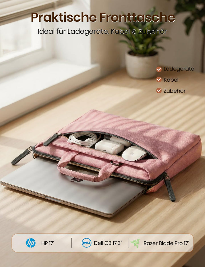 Laptoptasche 17-17,3 Zoll wasserabweisend mit Schultergurt Rosa - Bild 4