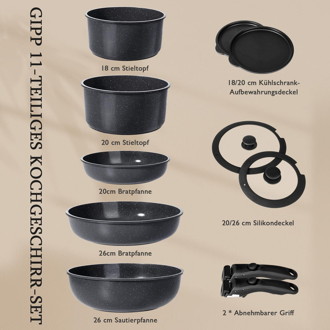 Topfset mit abnehmbarem Griff 11-teilig Granit-Antihaft Induktion - Bild 2