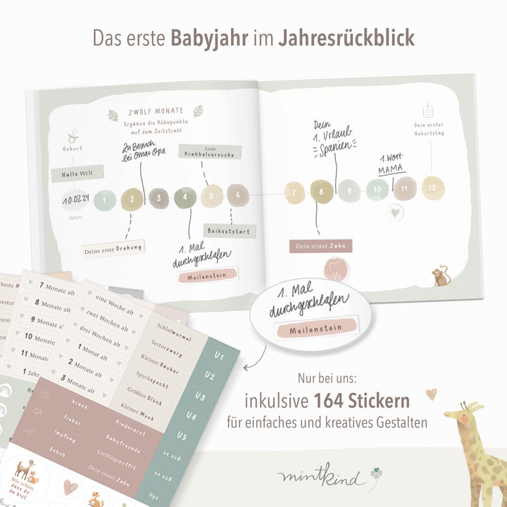 Babyalbum erstes Jahr Hardcover Beige Leinen 176 Seiten mit Sticker-Set - Bild 8