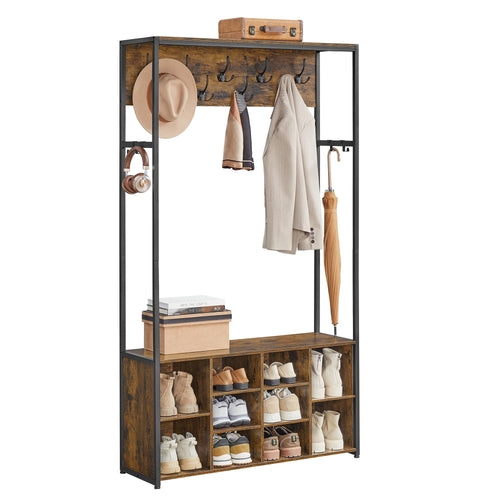 Garderobenständer 4-in-1 mit Schuhregal, Haken & Bank Industrie-Stil
