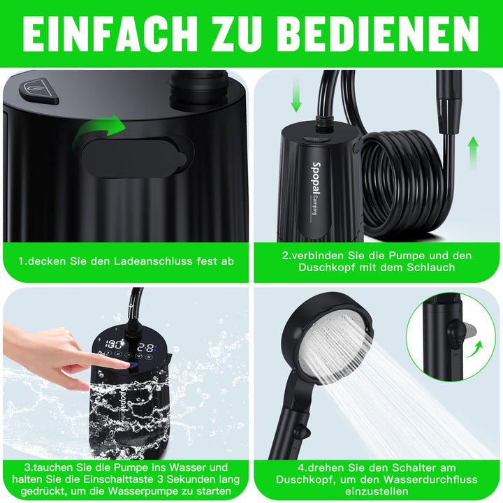 Campingdusche mit Pumpe 10000mAh IPX8 5-stufig tragbar - Bild 5
