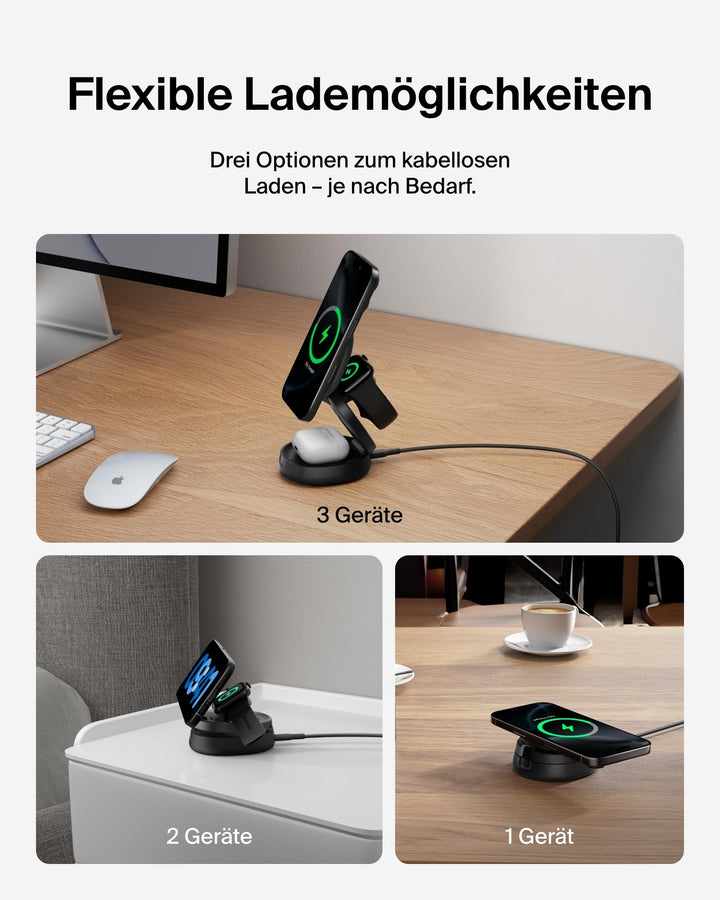 3-in-1 Qi2 Ladestation verstellbar 15W für iPhone Apple Watch AirPods - Bild 5