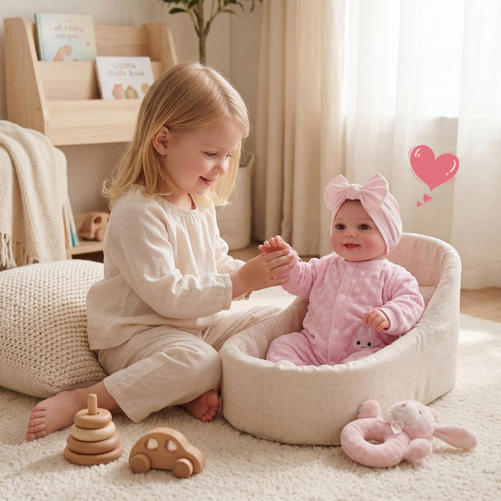 Reborn Puppe Mädchen 17 Zoll Vinyl lebensecht mit Polka-Dot-Outfit - Bild 5
