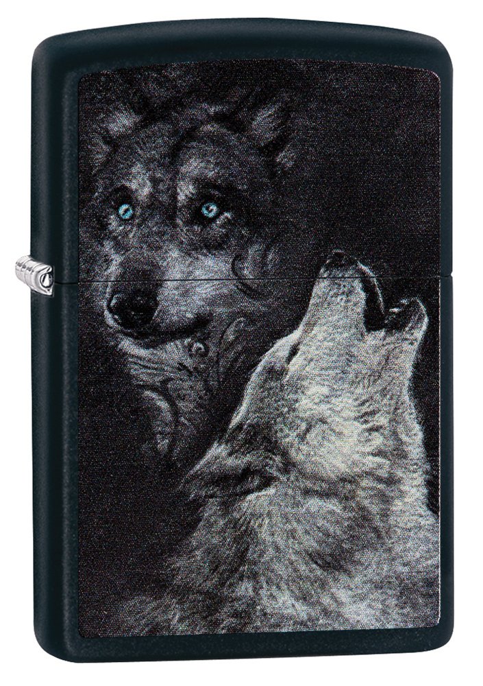 Sturmfeuerzeug Wolf Black Matte nachfüllbar in Geschenkbox