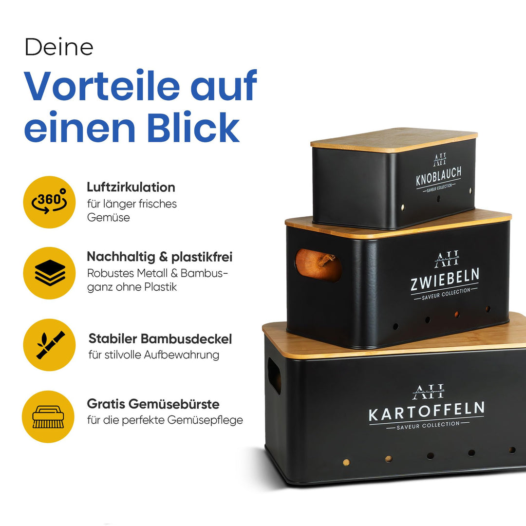 Gemüse Aufbewahrungsbox Schwarz mit Gemüsebürste für 5 kg - Bild 2