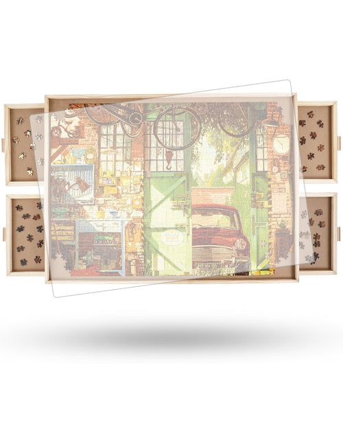 Puzzlebrett drehbar 102x72 cm Holz mit 4 Schubladen und Abdeckung