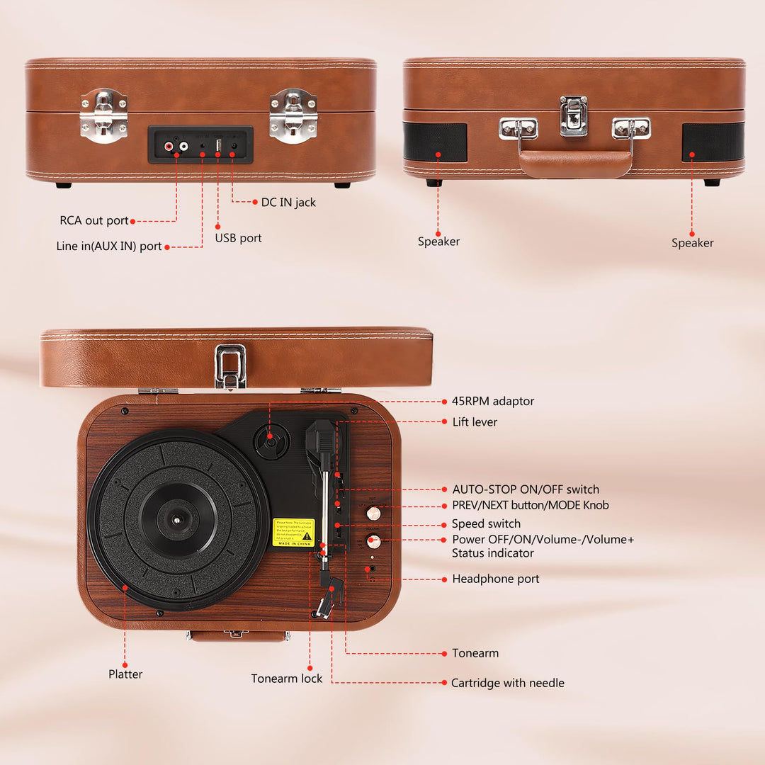 Plattenspieler Koffer-Design Bluetooth 3-Gang 33/45/78 mit Lautsprechern - Bild 7