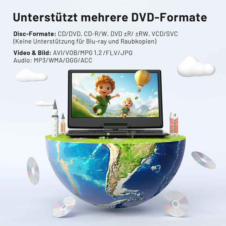 Tragbarer DVD-Player 14,1" HD-Schwenkdisplay 6h Akku zonenfrei - Bild 5