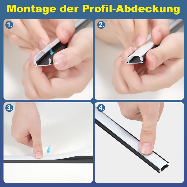 LED Aluminiumprofil U-Form Schwarz 12x1m mit Milchweiss-Abdeckung - Bild 8
