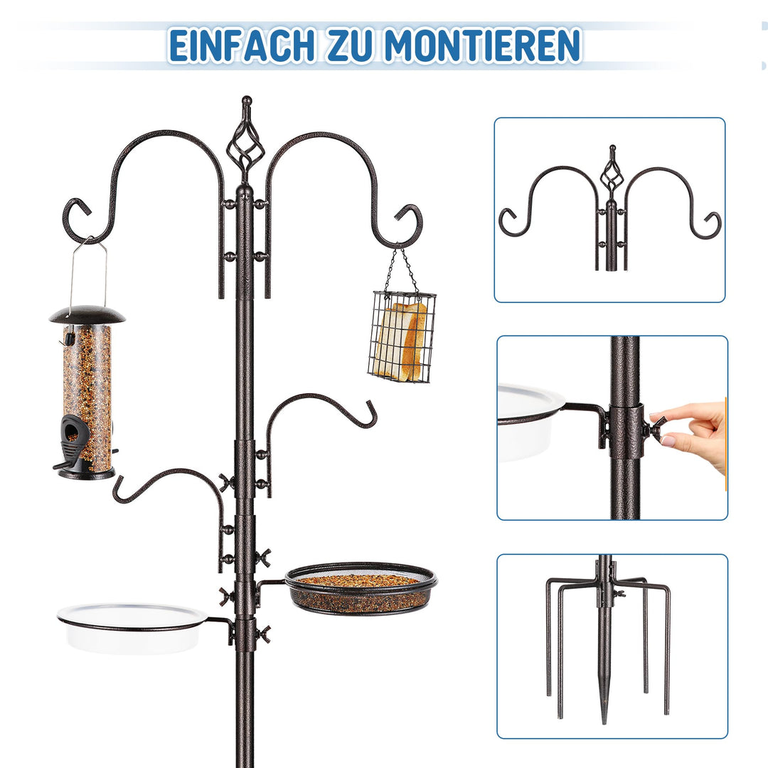 Vogelfütterungsstation mit Mast 6 Haken Metall Badewanne Mesh-Tablett - Bild 3