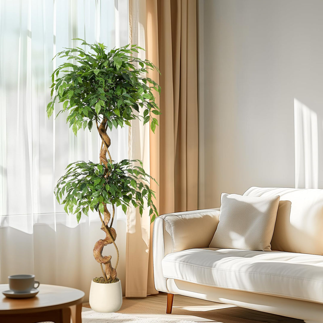 Kunstpflanze Ficus Baum 150 cm mit Seidenblättern im weissen Topf - Bild 7