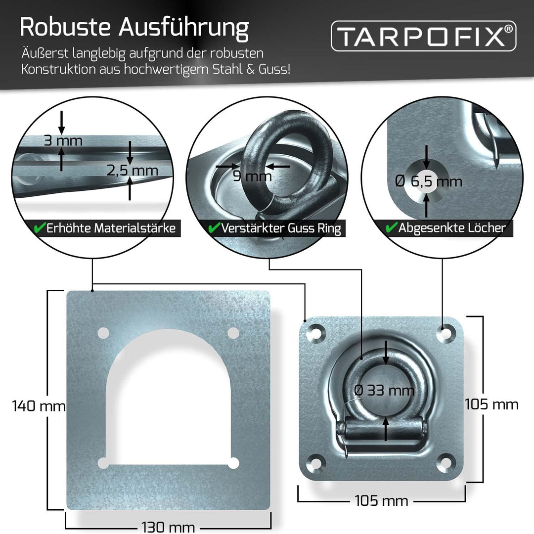 Zurrösen Anhänger Stahl verzinkt 800 daN mit Gegenplatten 6er-Set - Bild 2
